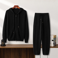 新款百搭七针双股加厚长裤长袖套装，男装休闲套装，台绒羊绒