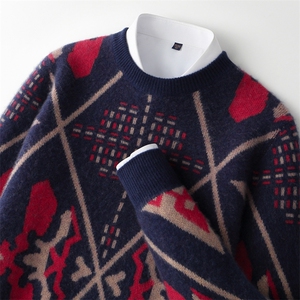 2025年秋季长袖套头复古提花加厚毛衣图片