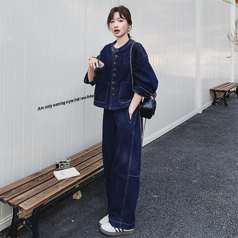 超火ootd穿搭松弛感牛仔套装女2025春季新款韩系减龄阔腿裤两件套,女装套装/套裙,2C293