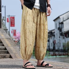 2025夏季新款风男装民族风复古天丝提花阔腿休闲长裤K139-P70，男装民族服装，电商B277(原6028)