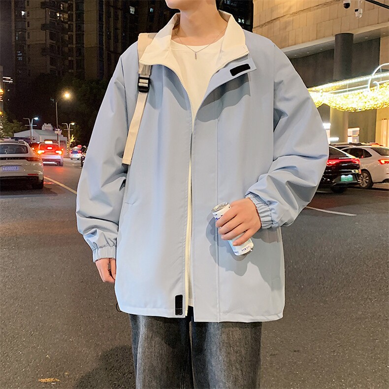 港风秋季新款宽松夹克男纯色立领上衣两面穿外套MYJ24-7908-P68,男装夹克,星座717