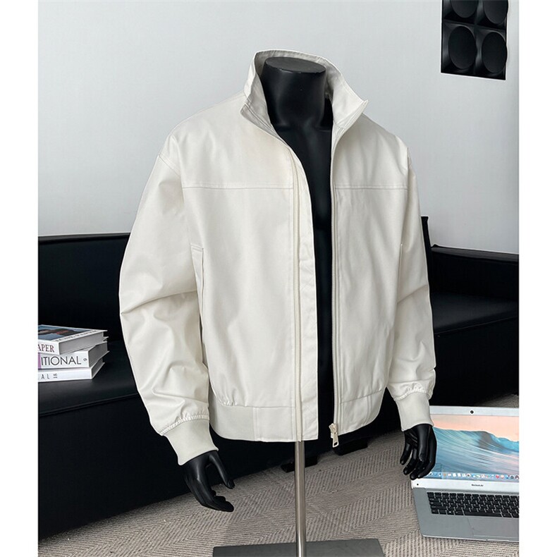 白色美式教练飞行夹克男款秋季高级感痞帅外套cleanfit立领棒球服,男装夹克,电商A247B