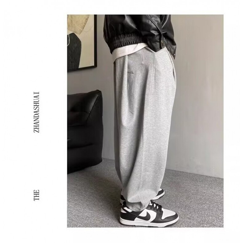 日系轻奢百搭街头简约纯色运动休闲裤oversize抽绳宽松阔腿哈伦裤,男装休闲裤,星座506A