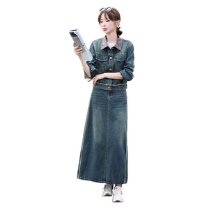 潮牌复古时尚牛仔套装女2024春秋新款洋气炸街短外套阔腿裤两件套图片