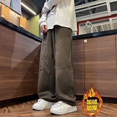 加绒加厚冬男灯芯绒裤工装拼接直筒宽松休闲长裤H990P40加绒P50，男装休闲裤，星座1013-1