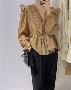 娃娃领刺绣小衫,其它,驿谷