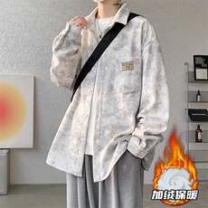 8XL-M秋冬款加绒加厚衬衫男做旧脏脏保暖外套大码衬衣CS29002P65，男装衬衫，电商B312