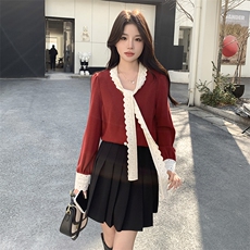 时尚甜美花边蝴蝶结长袖针织衫显瘦百搭女装毛衣上衣，女装针织衫/毛衣，鑫慧