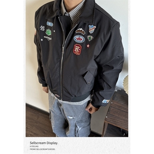 美式复古徽章刺绣小标飞行夹克男女小众休闲百搭派克服图片