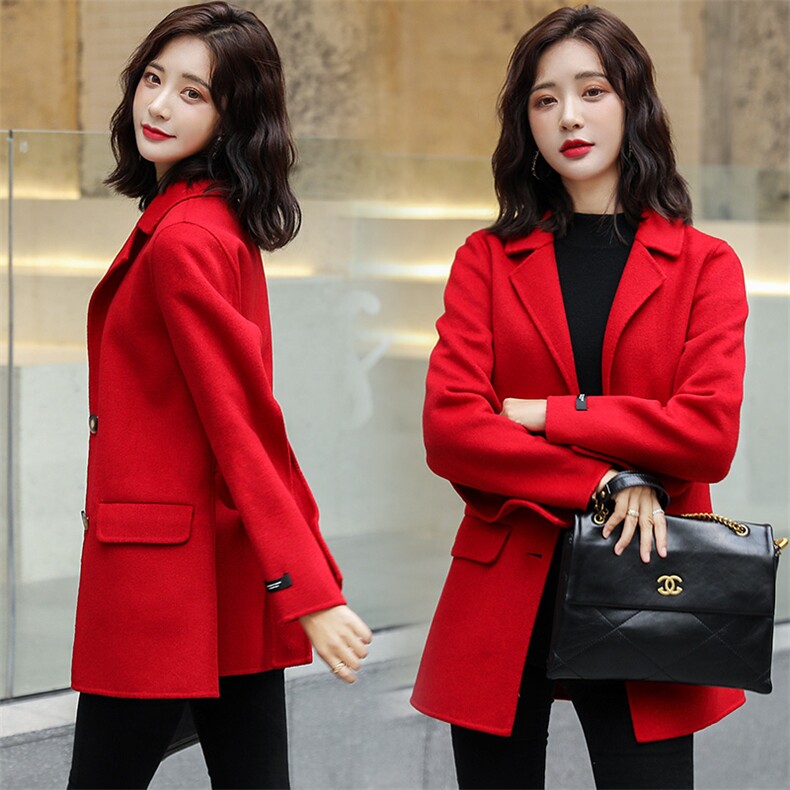 双面绒大衣休闲时尚潮流百搭减龄时尚洋气优雅气质通勤常规长袖毛呢外套，女装毛呢外套，天丝秀