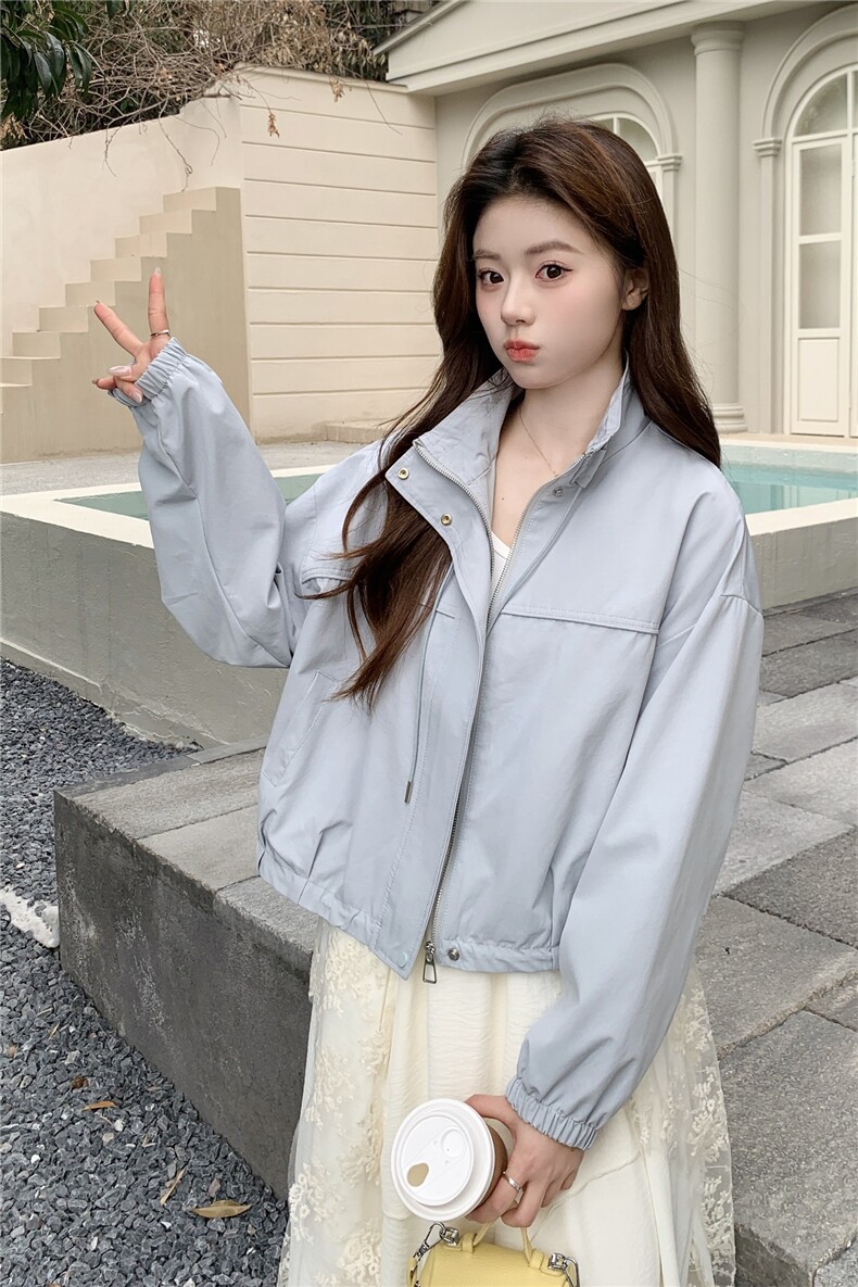 现货新款淡蓝色宽松休闲短外套女春秋季上衣2C353--722#P165K268,女装短外套,2C353
