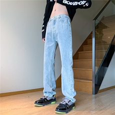 美式vibe裤子高街时尚浅蓝色星星牛仔裤NK148P38，男装牛仔裤，星座1116-2