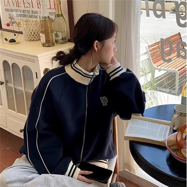 美式灰色立领拉链卫衣外套男女春秋季设计感宽松秋冬棒球服开衫,男装夹克,星座506A