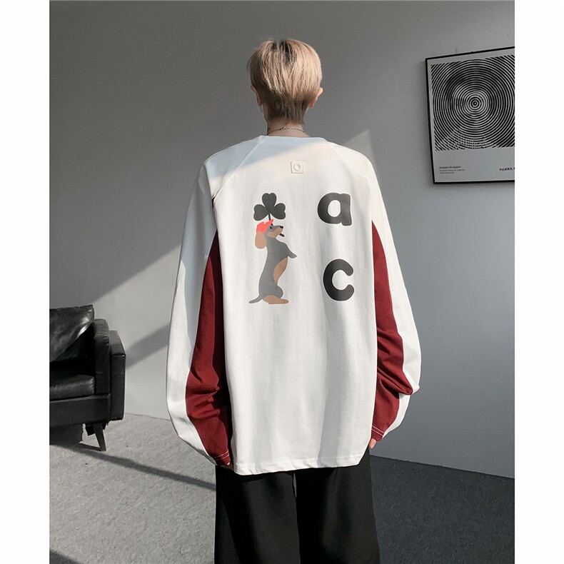 6XL-M美式潮牌印花长袖t恤男拼接撞色卫衣男上衣服CX3009-特P48,男装T恤,电商D206-1