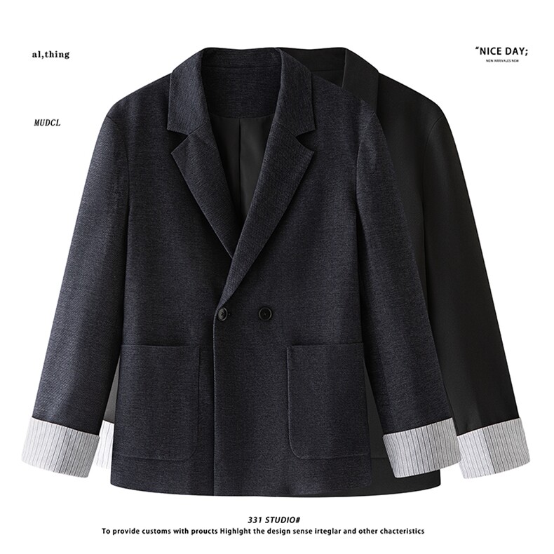 平铺~秋季牛仔拼色双门禁设计休闲西装外套K8803/P105，男装西服套装，电商B331