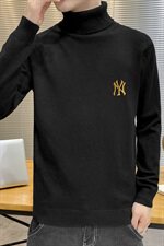 秋冬可翻高领毛衣男NY纯色长袖男刺绣毛衫打底针织衫黑M251P33，男装针织衫/毛衣，星座1207