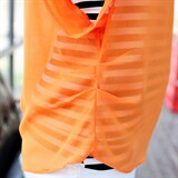 时尚橙色条纹雪纺衫女夏季新款宽松显瘦短袖上衣百搭气质女装，女装蕾丝衫/雪纺衫，依恋蒂丝