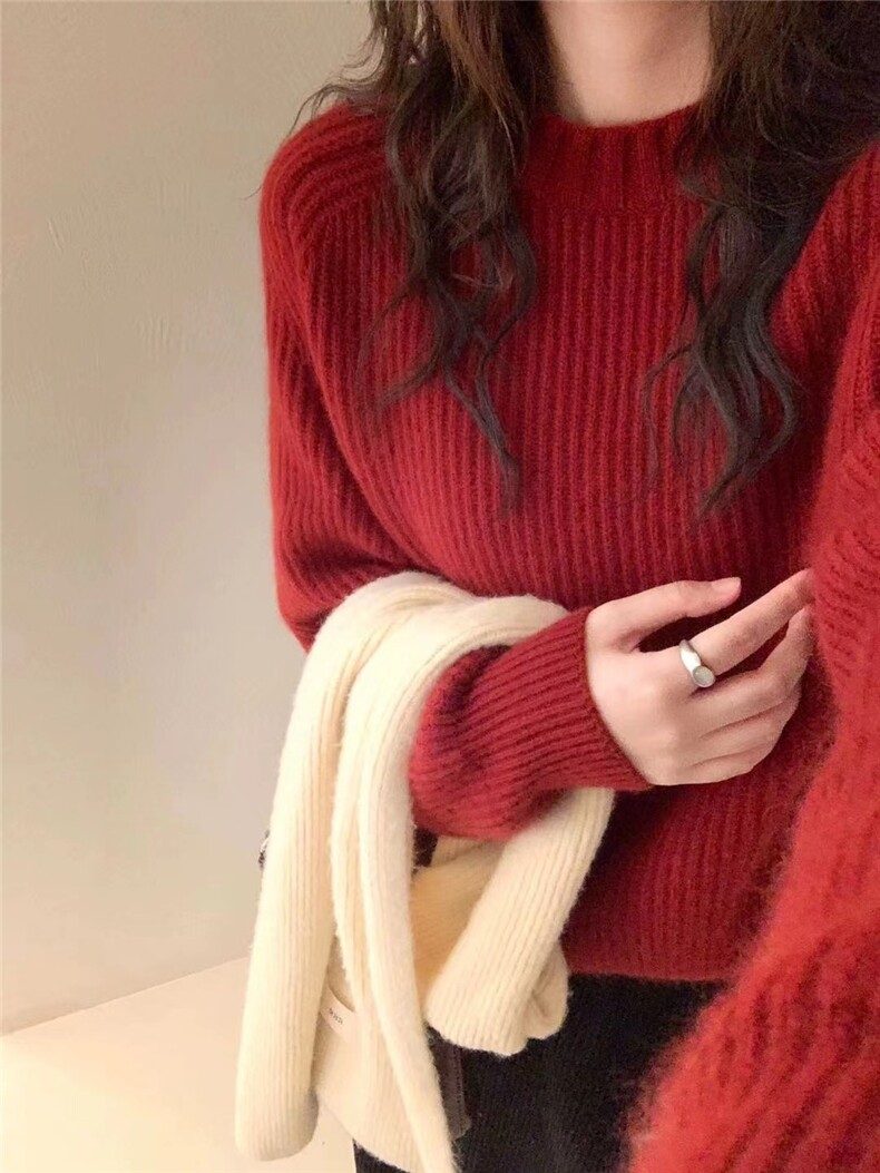 秋冬款插肩袖针织衫女韩版圆领打底针织毛衣,针织衫/毛衣,半城羊绒