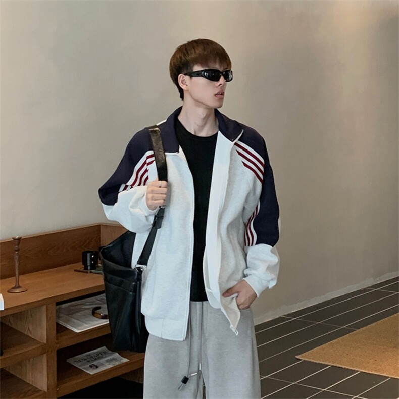 抖音得物高品质美式高街重磅结构织带拼接撞色立领卫衣外套CM41，男装卫衣，电商A486