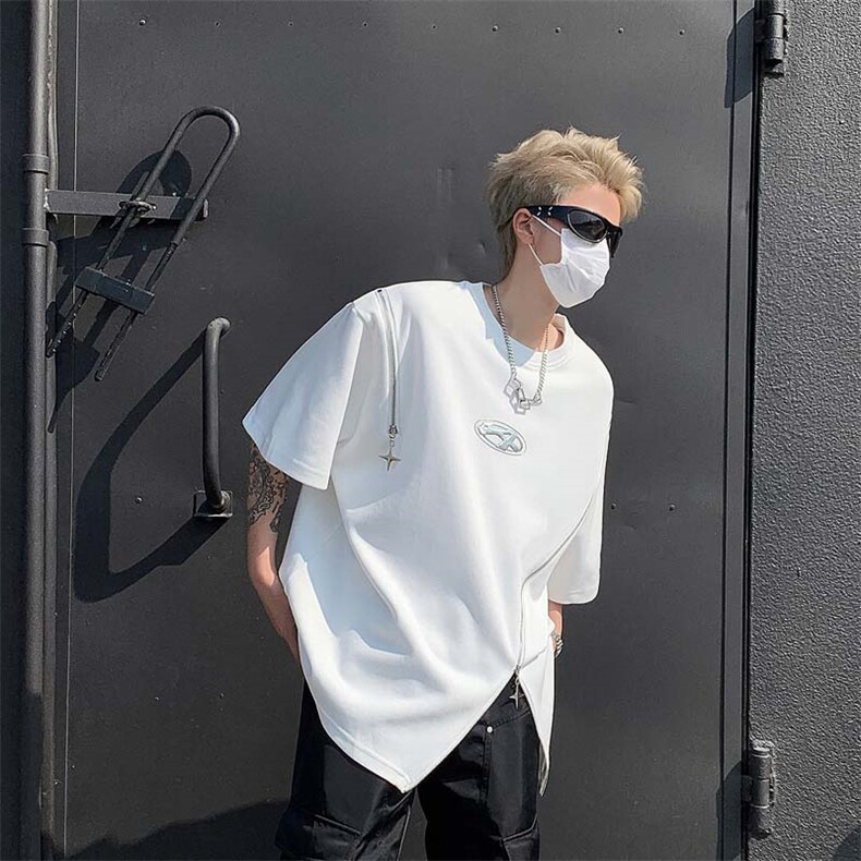 男装不规则解构拉链短袖T恤24夏季新款圆领上衣XZ514-2-20248-P58,男装T恤,星座514-2(原B239)