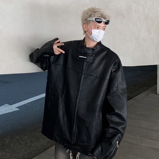 2024青少年个性脏洗设计廓形皮衣美式立领夹克外套PY145-P87,男装皮衣,星座313A-2