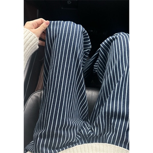 自拍图 YK86033-P48 75%棉 %聚酯纤维美式复古蓝色条纹牛仔裤图片
