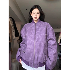 美式复古ins宽松棒球服外套秋冬新款百搭高级感PU皮机车夹克男女，男装夹克，星座506A