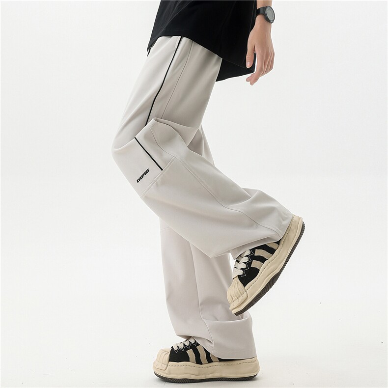 美式刺绣条纹垂感运动休闲裤百搭阔腿直筒裤X416B-KL1060-P45限78，男装休闲裤，星座416B