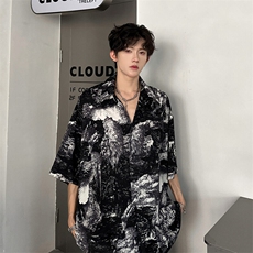 山水印象泼墨三排纽扣设计简约百搭男士衬衫A071-C54-P38，男装衬衫，电商A071