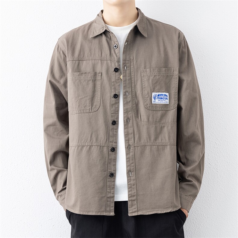 衬衣男新款纯棉工装翻领休闲时尚长袖衬衫XZ310B-3-CY807-P58，男装衬衫，星座310B-3