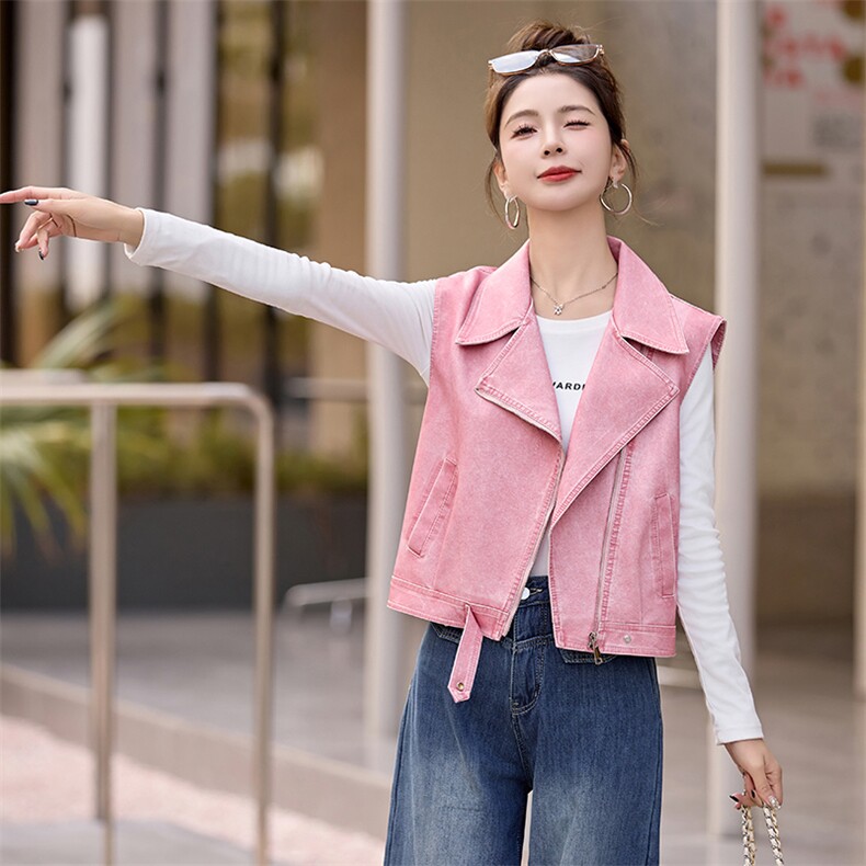 早春新款设计感皮前马甲外套女2024年韩版街头机车夹克小个子马夹,女装皮衣,潮流依族