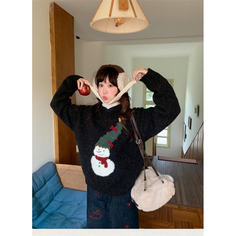 1506A/G38110/P69甜爱软糯小个子新年雪人连帽黑灰色圣诞毛衣,男装针织衫/毛衣,星座1506A