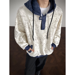 WY10158-特P55 控98 新款连帽撞色解构拼接大码男宽松情侣卫衣图片