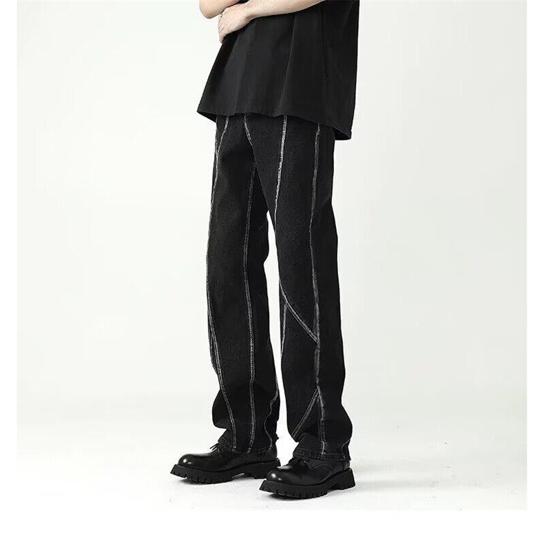 美式复古水洗小众结构设计牛仔裤高街痞帅直筒裤KZ473059--TP40，男装牛仔裤，电商A247C