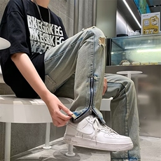美式高街vibe做旧牛仔裤男拉链开衩复古直筒修身裤子男NY728-P49，男装牛仔裤，星座1008