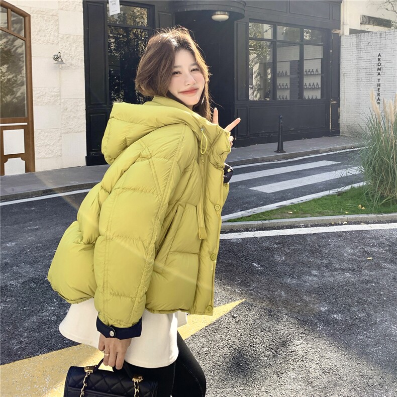柠檬黄超好看小个子短款羽绒服女2025冬新款时尚宽松加厚连帽外套,女装羽绒服,2C218