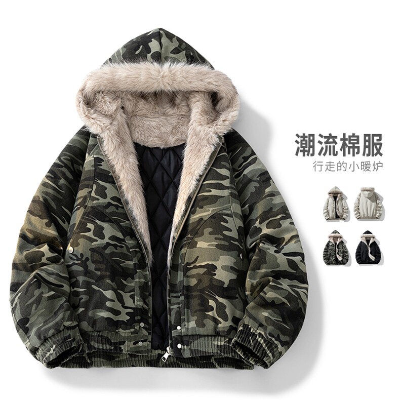 美式复古座山雕棉服男款冬季加厚保暖毛领棉衣外套MY2519-P98图片