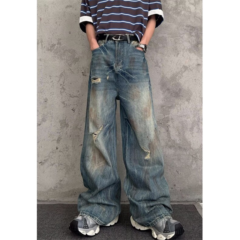 街头废土做旧破洞直筒牛仔裤男女新款ins百搭阔腿裤子NK112，男装牛仔裤，星座1116A（原606A-3）