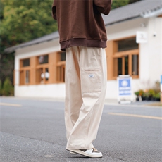 日系复古纯色阔腿工装裤男宽松百搭松直筒休闲裤K0765-P43，男装休闲裤，星座308B-1