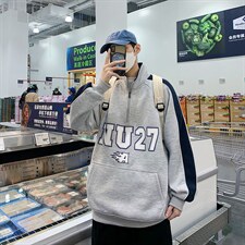 2025秋立领印花半拉链宽松休闲情侣卫衣B266-WY-219-P55，男装卫衣，星座B257-1