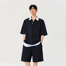抖音品质夏季新款假两件短袖POLO衫潮牌休闲套装男-A2119TP50控78，男装T恤，电商B241