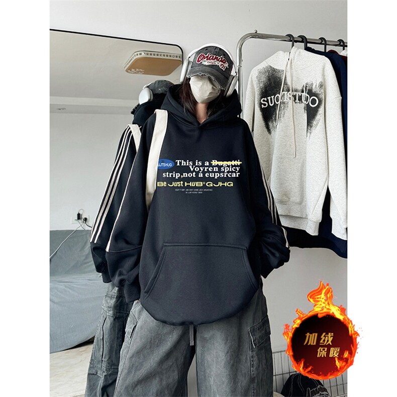 抖音得物供货提供视频秋冬重磅美式宽松织带连帽卫衣0493，男装卫衣，电商A486