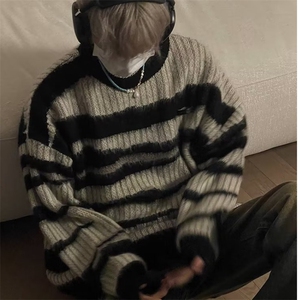 条纹美式复古毛衣男潮秋冬慵懒oversize情侣针织衫WL13055-P45图片