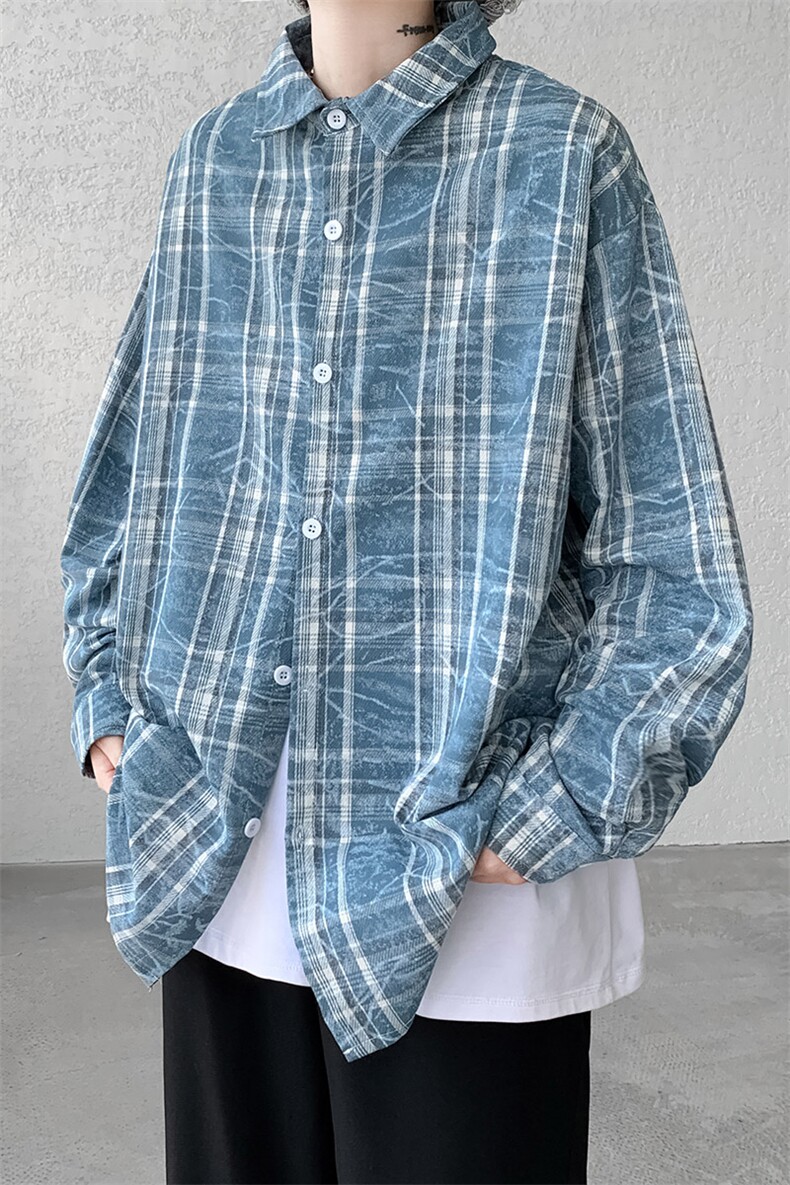 得物二开扎染衬衫A177-CS90-P50格子长袖衬衫,男装衬衫,电商A177