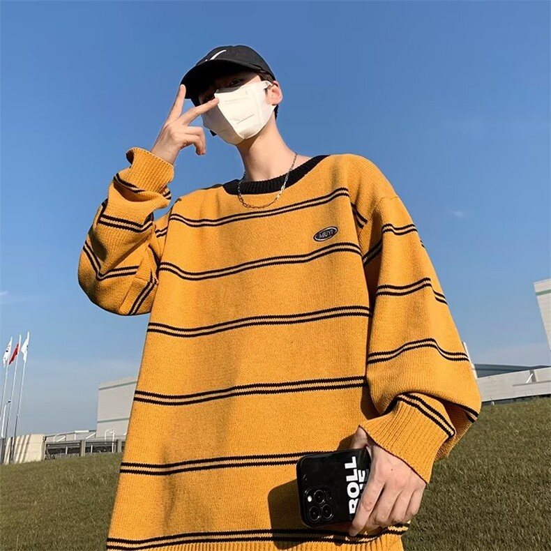 情侣装线衣秋冬港风潮流新款ins韩版条纹针织衫毛衣男M662-P40,男装针织衫/毛衣,星座512-3