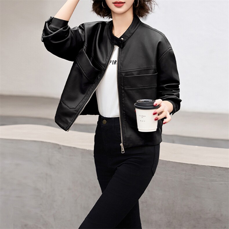 皮衣外套女装短款2024秋季新款立领时尚休闲机车风皮夹克上衣，女装皮衣，美拉德工厂直营店