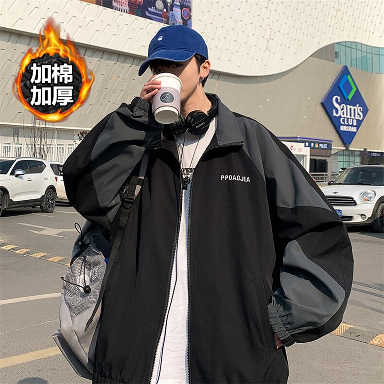 冬款机能风大码撞色拼接工装男加棉加厚夹克外套J25007J加棉-P85,男装夹克,电商A001-1