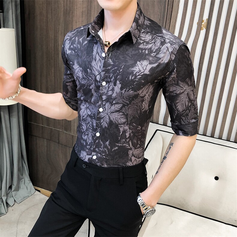 239-P552025夏季中袖衬衫男潮流男士短袖衬衣英伦修身韩版衬衣,男装T恤,星座312A-5