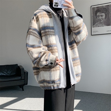 经典格子拼色男士毛呢连帽夹克外套A071-5010-P115，男装夹克，电商A071