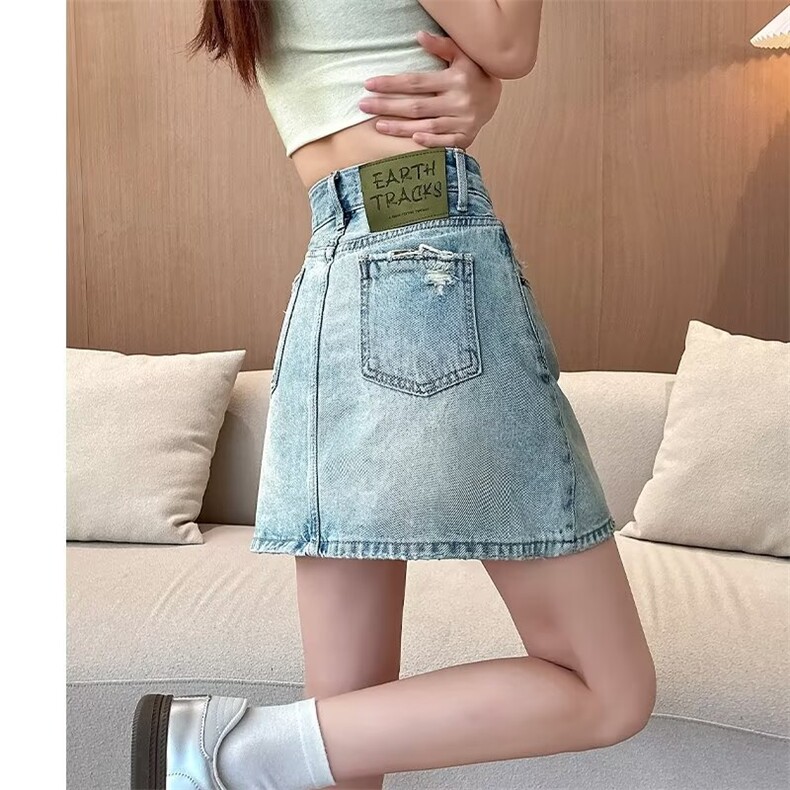 浅色腰牛仔短裙女2025年新款夏季薄款a字小个子包臀半裙半身裙,女包手腕包,星座1210-1